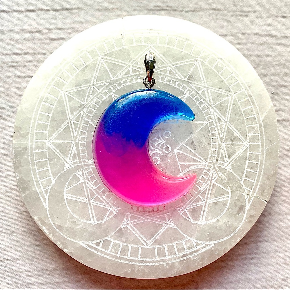 Handmade Bisexual Pride Flag Moon Pendant